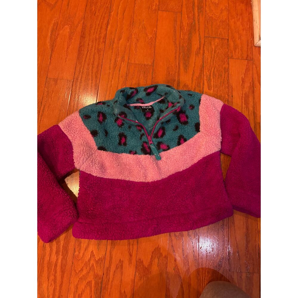 Zelos Girls Small Sherpa Fleece Pullover Colorblock Leopard Print